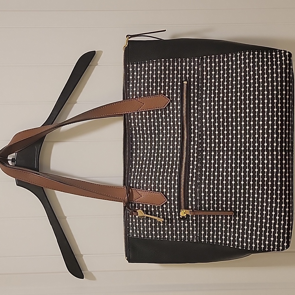 Fossil Vegan Leather Handbag Black Dotted Tote - Picture 11 of 11